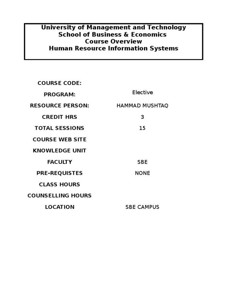 HRIS Outline | PDF | Human Resource Management | Business