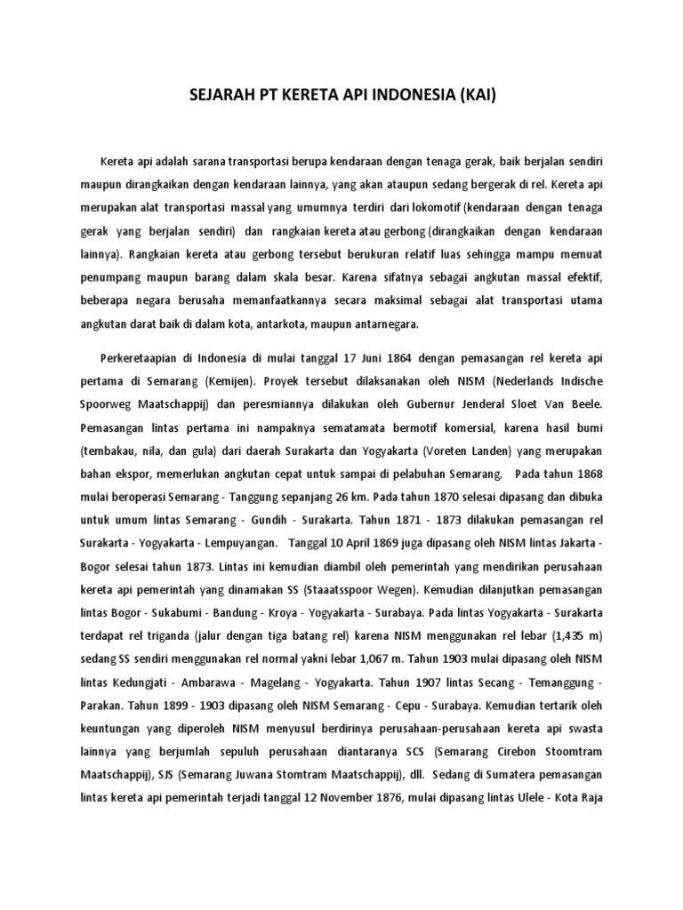 Sejarah PT Kereta API Indonesia | PDF