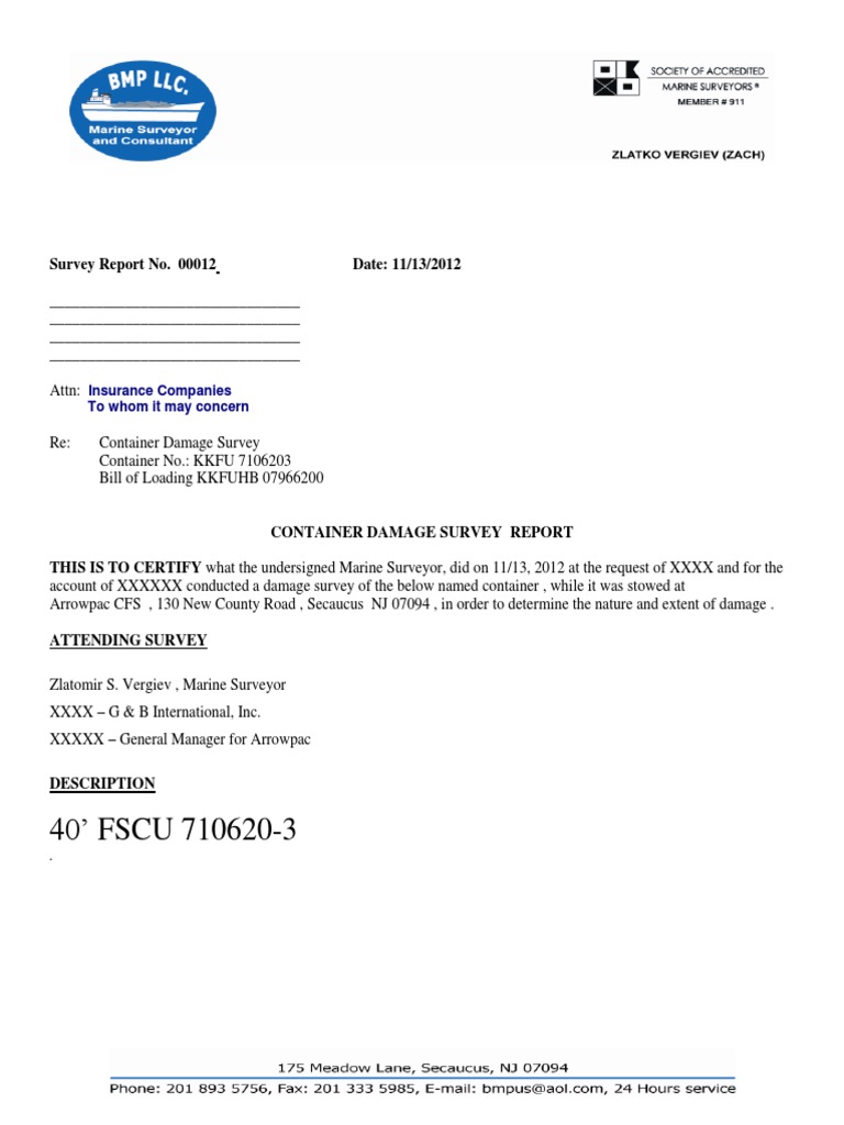 Bmp Llc Marine Survey Cargo Container Damage Survey Report Nature