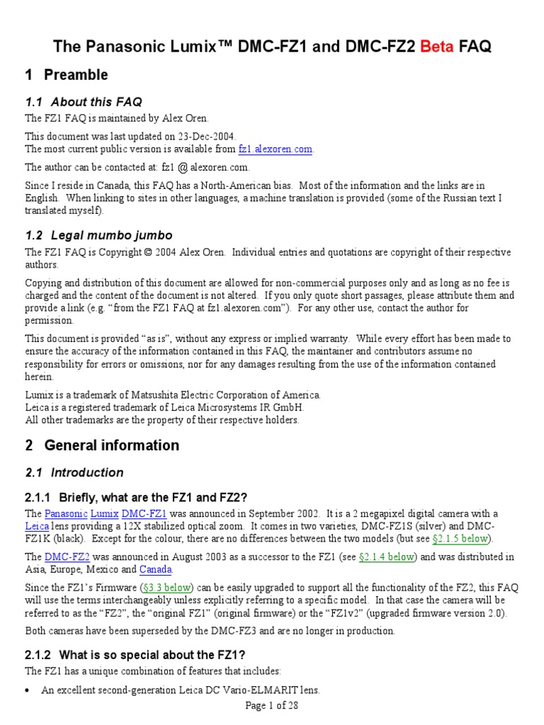 The Panasonic Lumix Dmc Fz1 And Dmc Fz2 Beta Faq Shutter Speed Exposure Photography