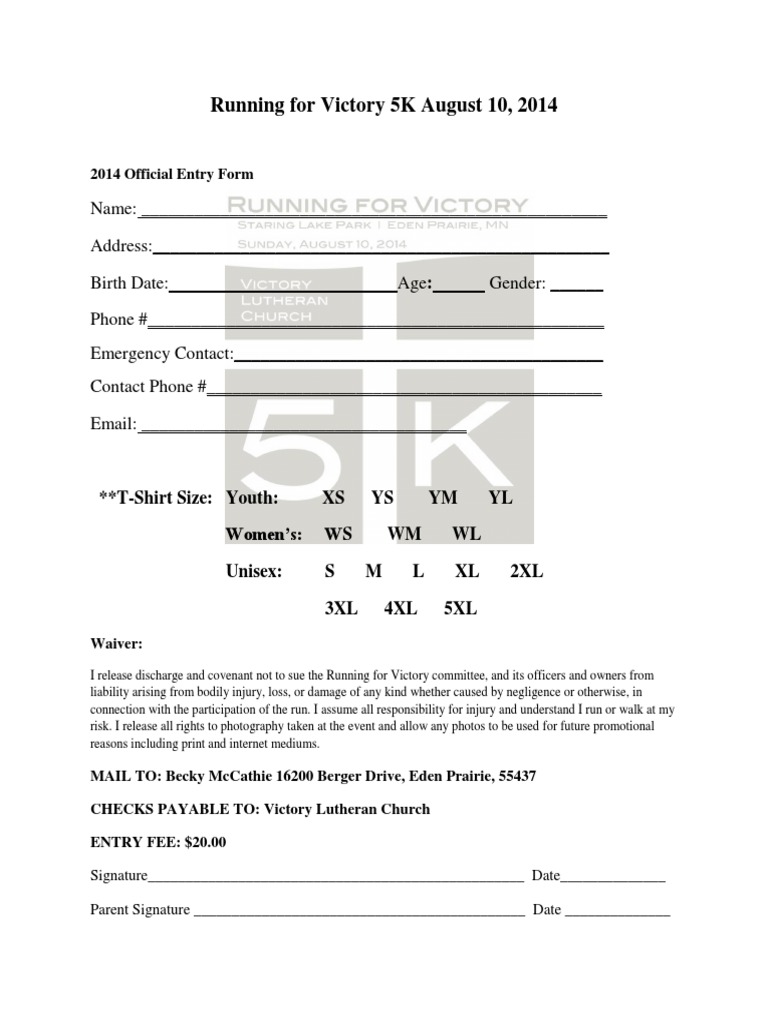 Victory Lutheran Church Race Registration 2014 | PDF