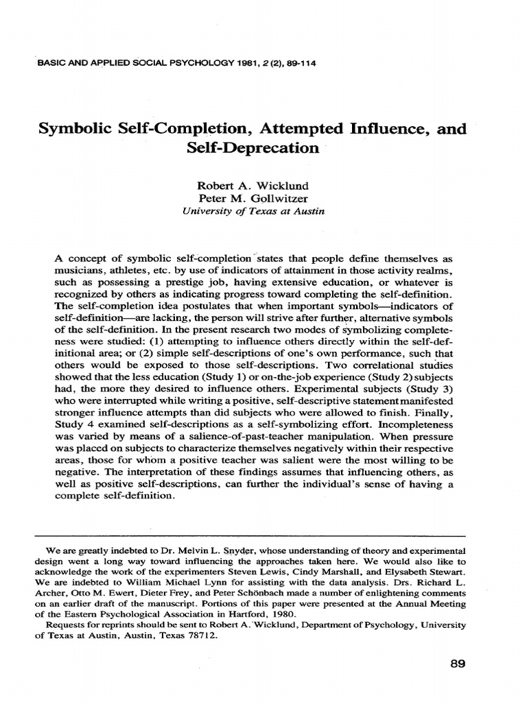 Symbolic Self-Completion and Influence | PDF | Essays | Reality