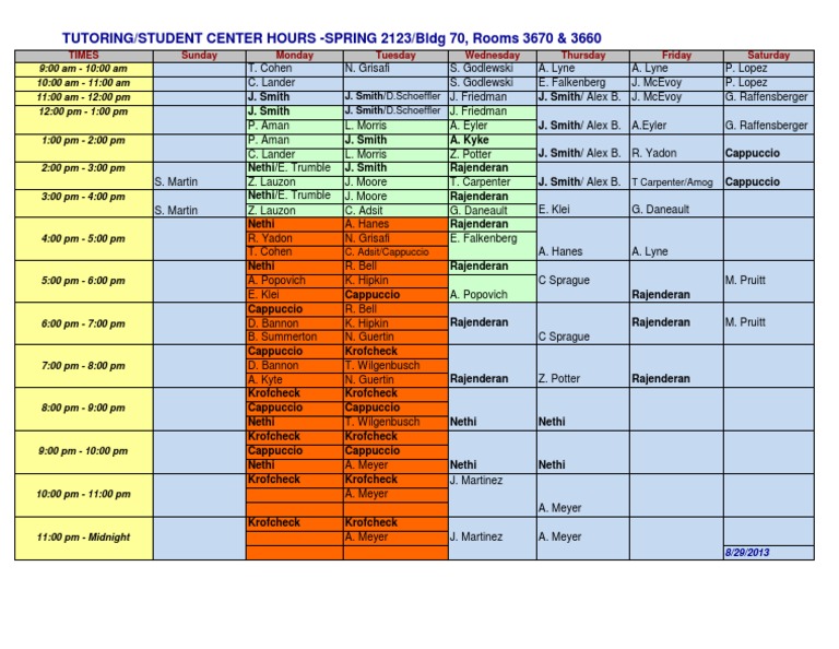 TUTORING/STUDENT CENTER HOURS - SPRING 2123/Bldg 70, Rooms 3670 & 3660 ...