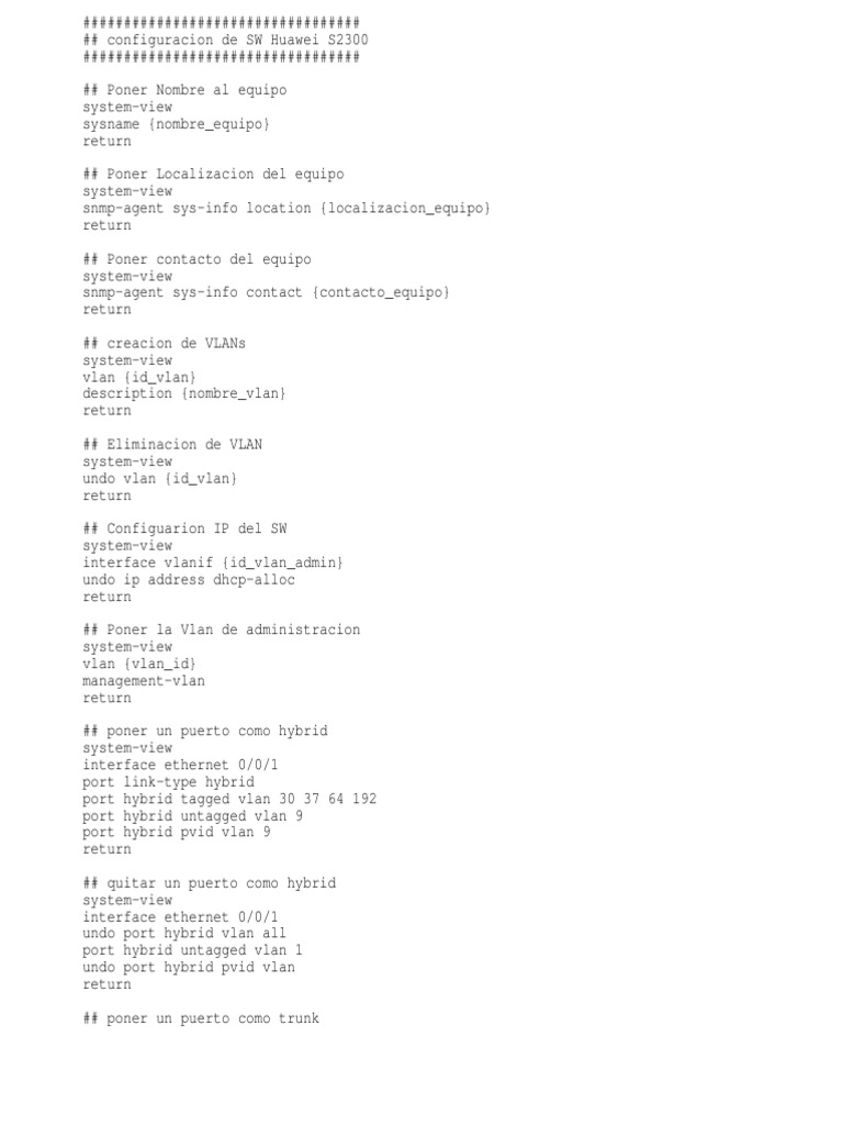 Configuración de Switch Huawei S2300 | PDF | Protocolos de ...