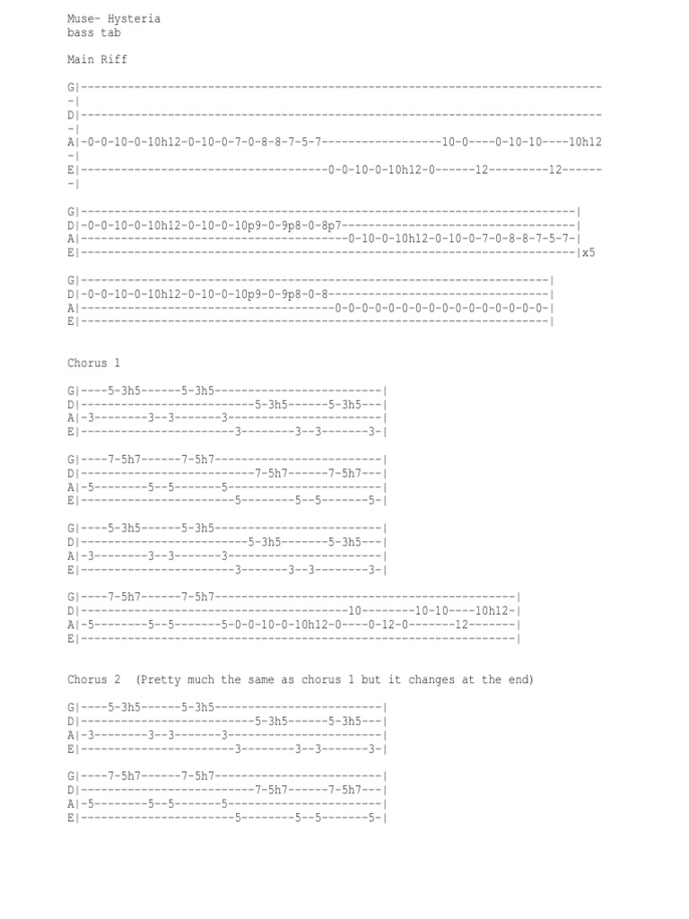 Hysteria Bass Tab PDF
