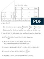 Table of Function Values and Derivative Values
