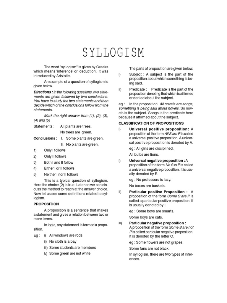 Syllogism PDF Proposition Inference