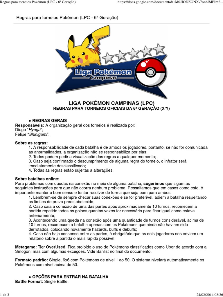 Regras Básicas e Características Pokemon