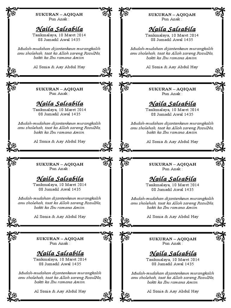 Contoh Kata-kata Di Box Kotak Nasi Acara Syukuran Aqiqah Anak