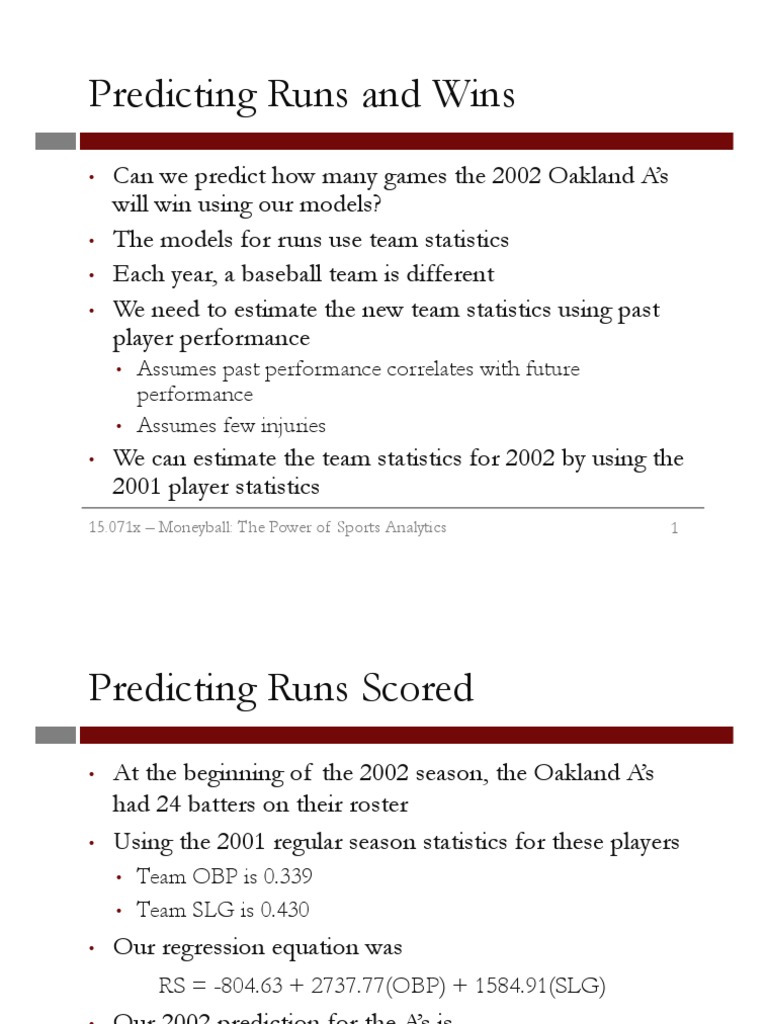 Week2 Moneyball Video4 | PDF | Prediction | Statistics
