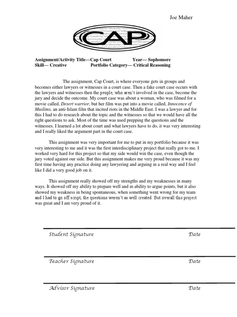 Cap Court Assignment Reflection | PDF