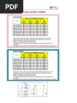 Descargar Tabla de Medidas Camisas y Blusas Borda Imagen PDF
