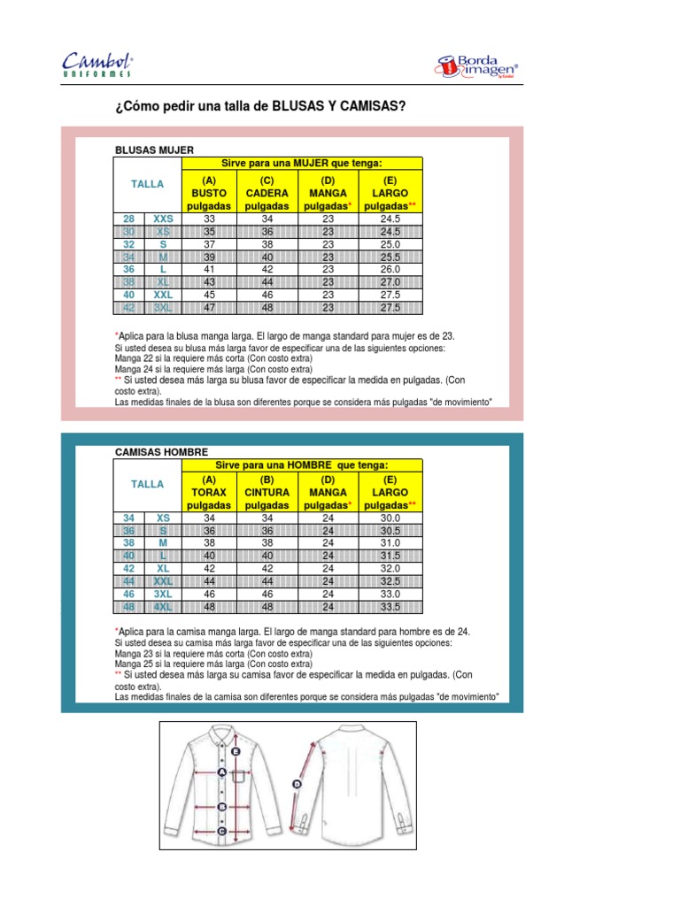 Doctor en Filosofía accesorios proteína Descargar Tabla de Medidas Camisas y Blusas - Borda Imagen | PDF | Camisa |  Ropa
