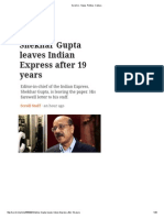 Shekhar Gupta farewell letter after 19 years at Indian Express