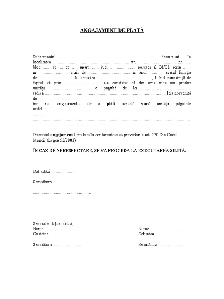 Model - Angajament de Plata