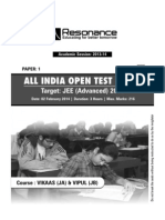 All India Open Test (Aiot) : Target: JEE (Advanced) 2015