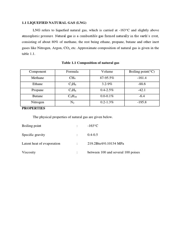Properties of Liquefied Natural Gas (LNG) | PDF