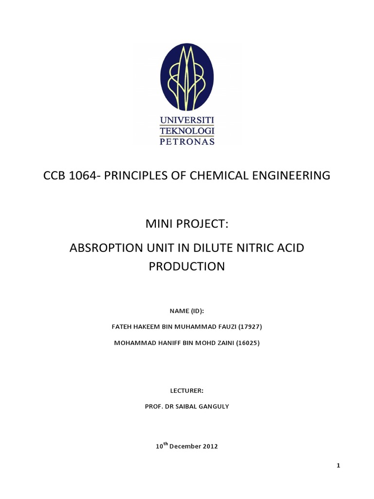 Absroption Unit in Dilute Nitric Acid Production PDF Nitric Acid