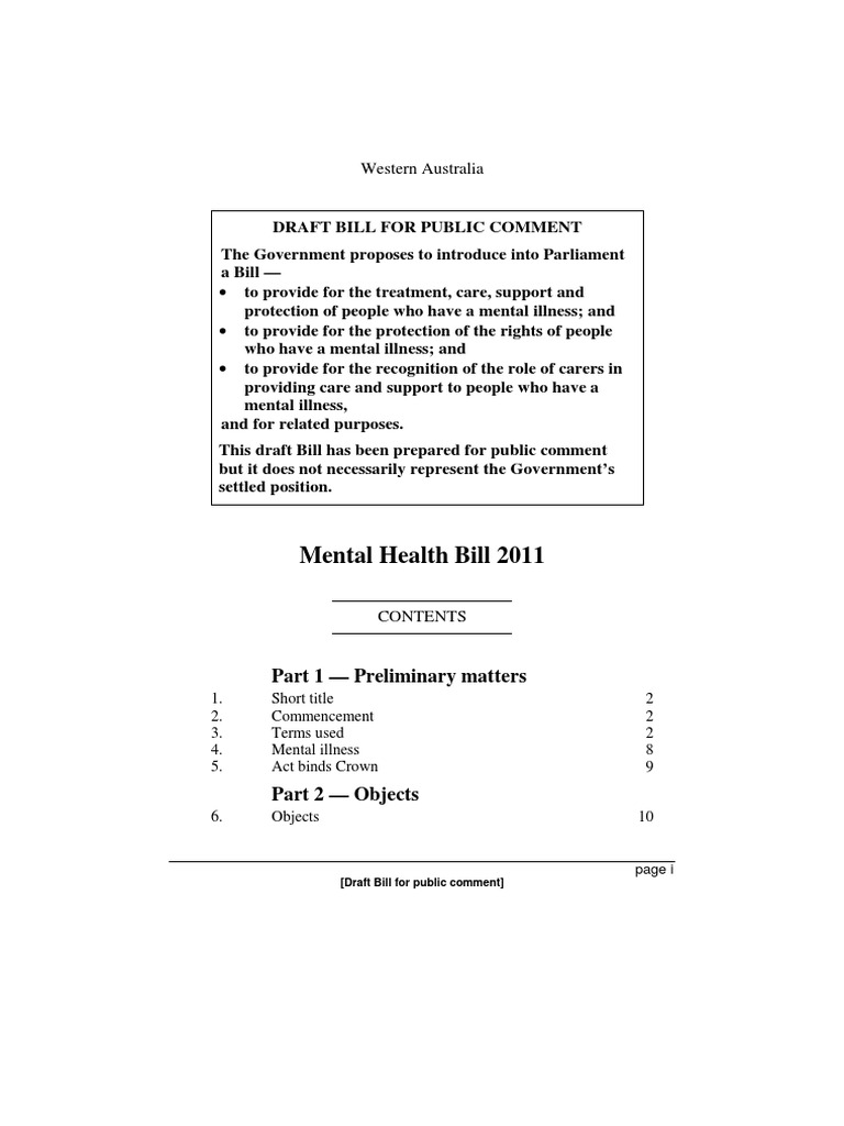 Western Australia Mental Health Bill Draft | PDF | Electroconvulsive ...