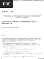 Surnames of All Brahmins Bengal Odisha Haryana Assam UP MP - Ramani's Blog