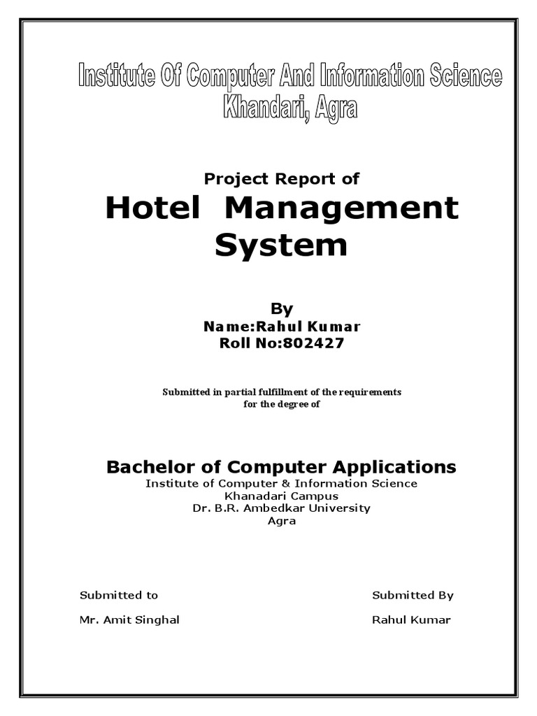 Hotel Management System: Project Report of | PDF | Class (Computer ...