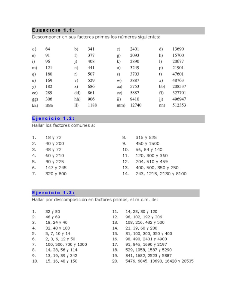 Ejercicios 1 Pdf Numeros Conceptos Matematicos