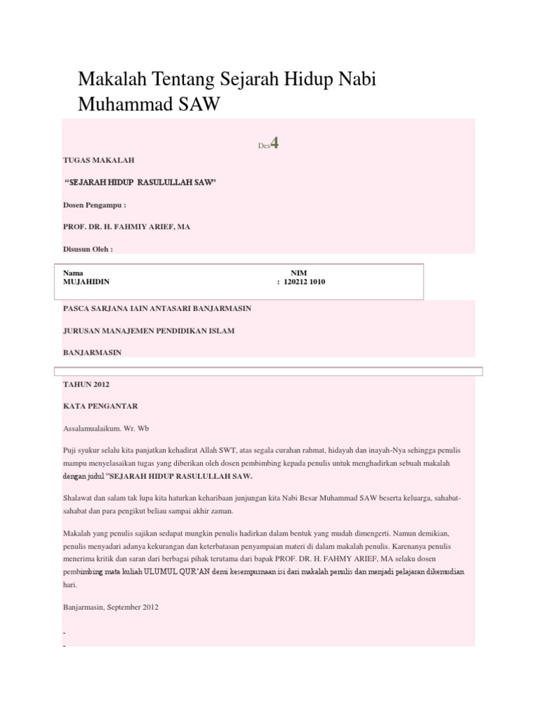 Makalah Tentang Sejarah Hidup Nabi Muhammad
