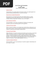 Download List of Topics for Presentation by srupesh905039 SN22811314 doc pdf