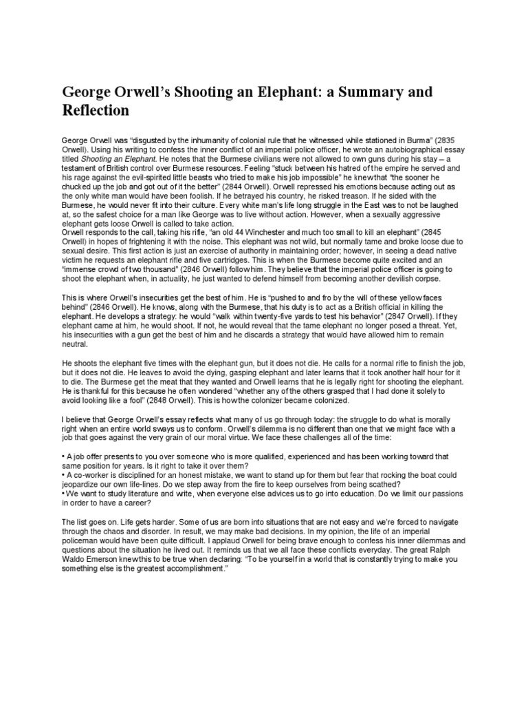 Orwell's Shooting An Elephant A Summary and Reflection PDF