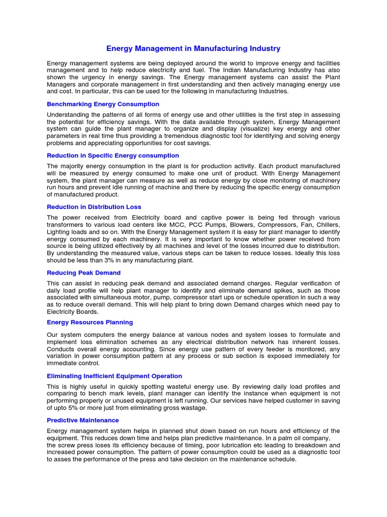 Energy Management in Manufacturing | PDF | Energy Management ...