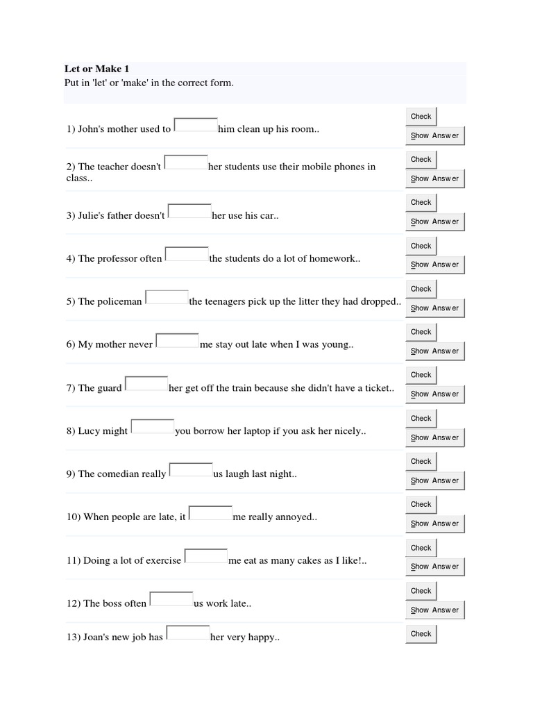 Make Or Let Exercises Allowed To Subject Grammar Object Grammar
