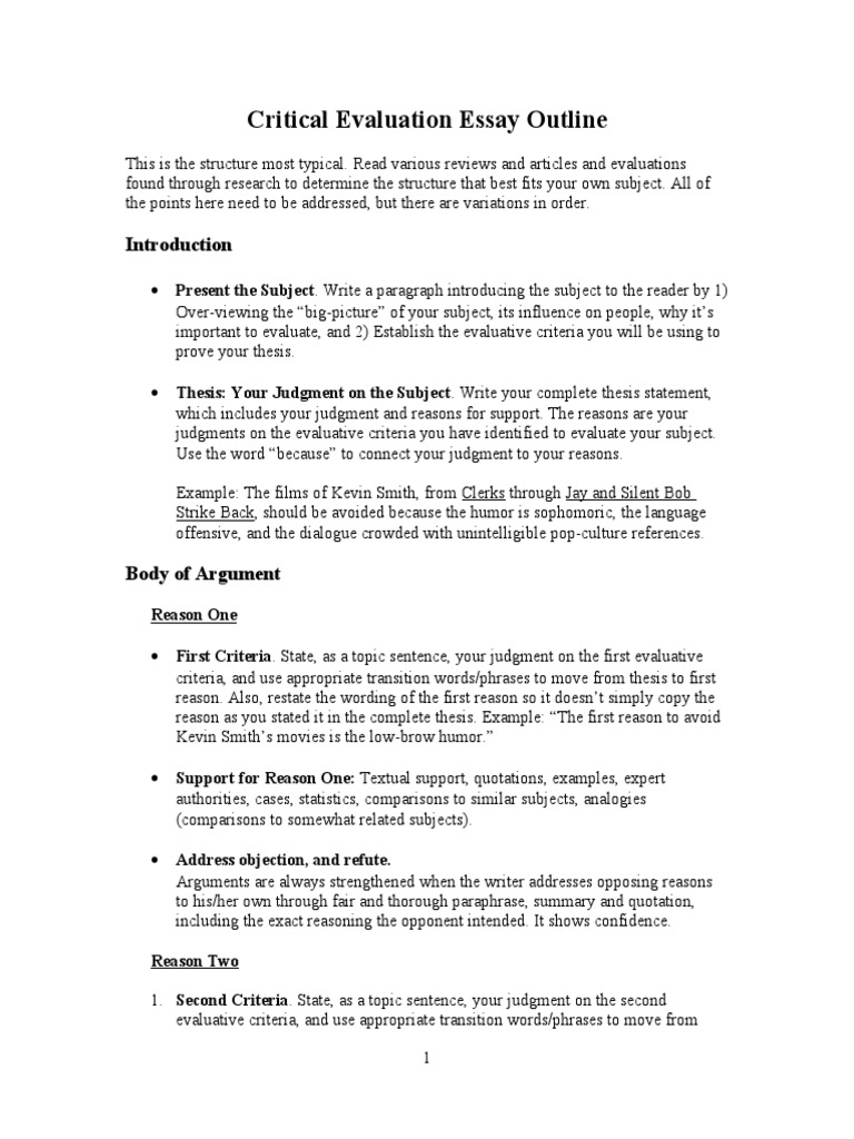 Critical Evaluation Essay Outline | PDF | Psychological Concepts 