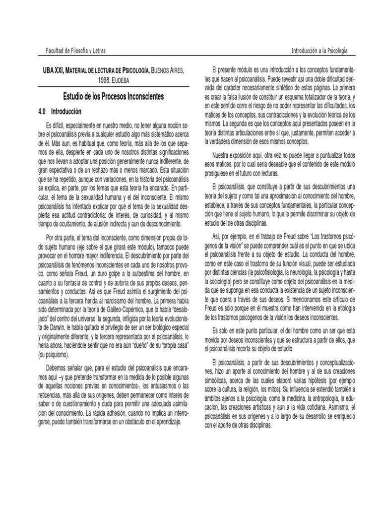 Modulo IV - Estudio Procesos Inconscientes | PDF | Psicoanálisis ...