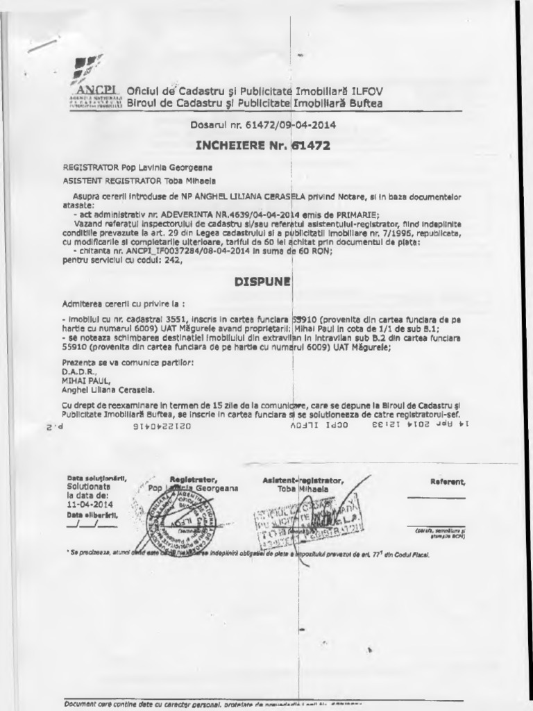 Extras De Carte Funciara Online Ilfov