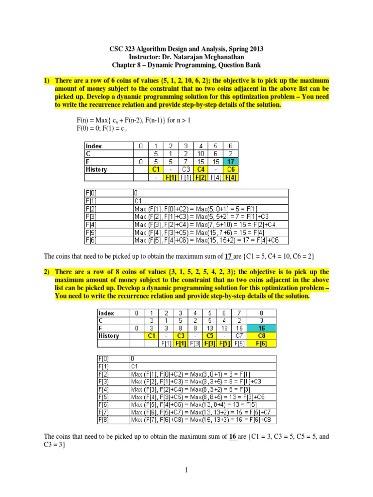 Dynamic Programming Problem Set | PDF | Dynamic Programming ...