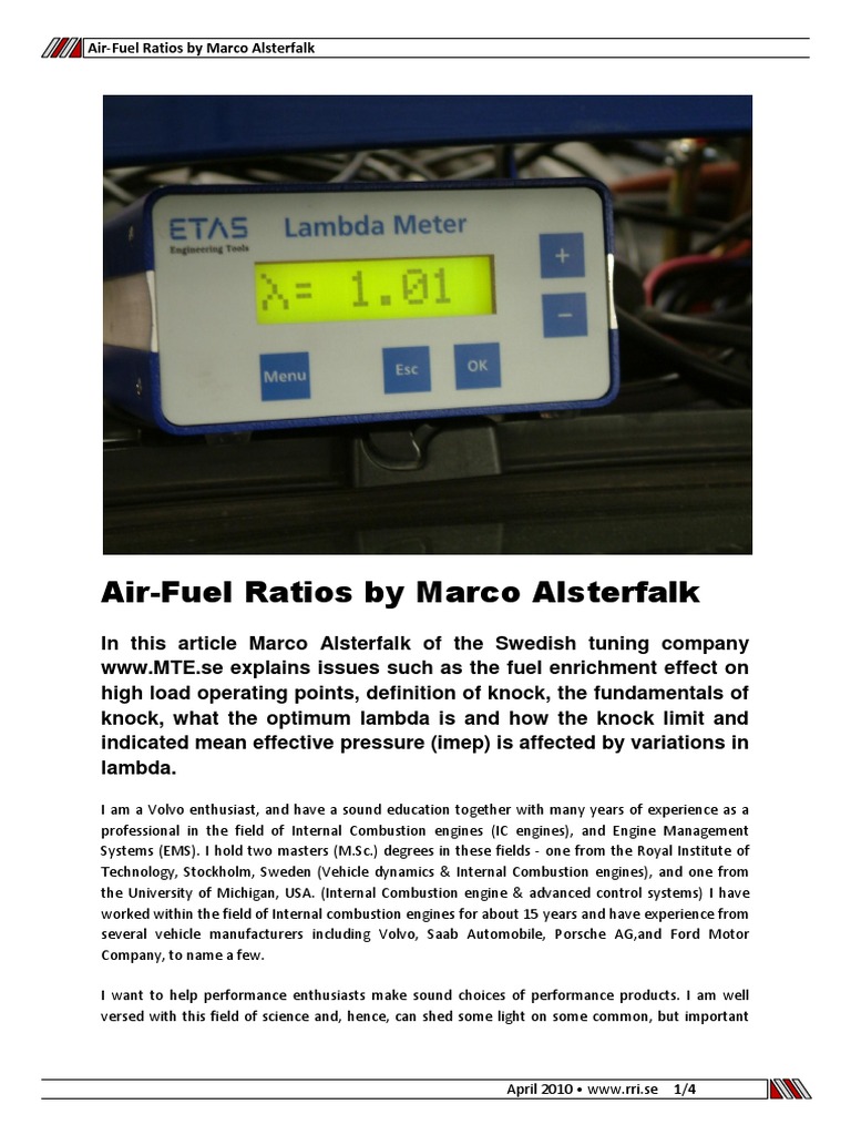 RRI School of Performance AirFuel Ratios PDF Combustion Internal
