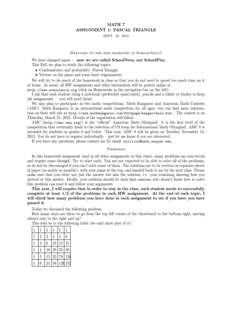 Pascal Triangle Homework Assignment | PDF | Homework | Triangle