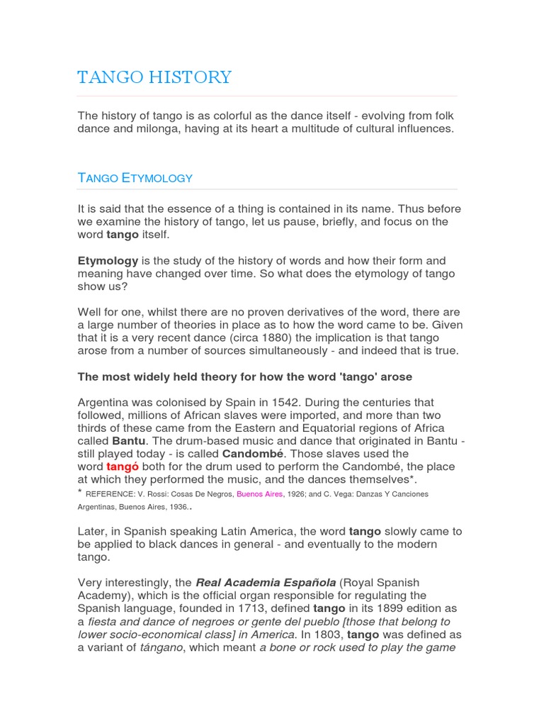 History and Etymology of Tango | PDF | Tango Music | Tango