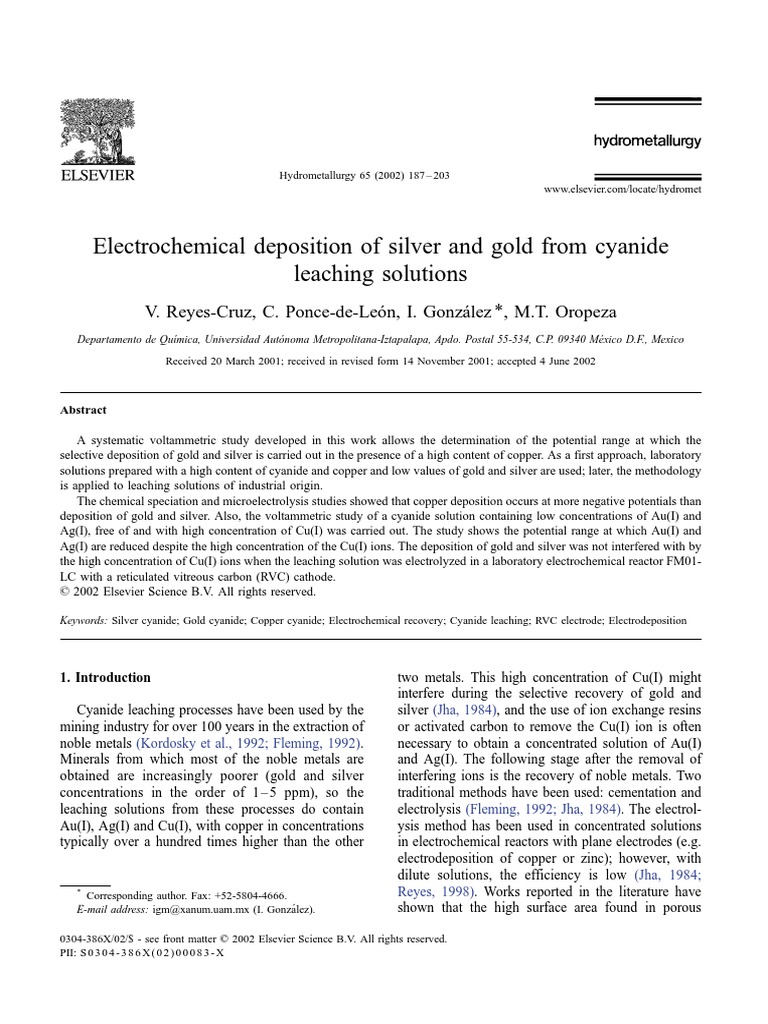 Electrochemical Deposition of Silver and Gold From Cyanide Leaching ...