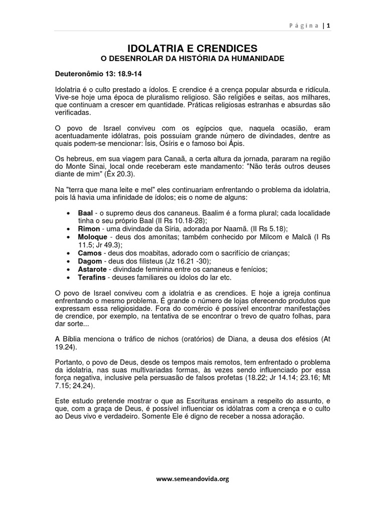 Idolatria e Crendices na Bíblia | PDF | Idolatria | Deus