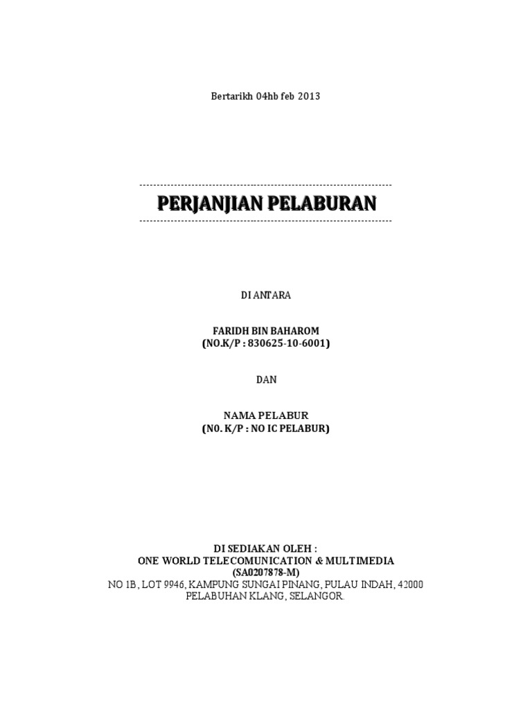 Surat Perjanjian Pelabur Pdf