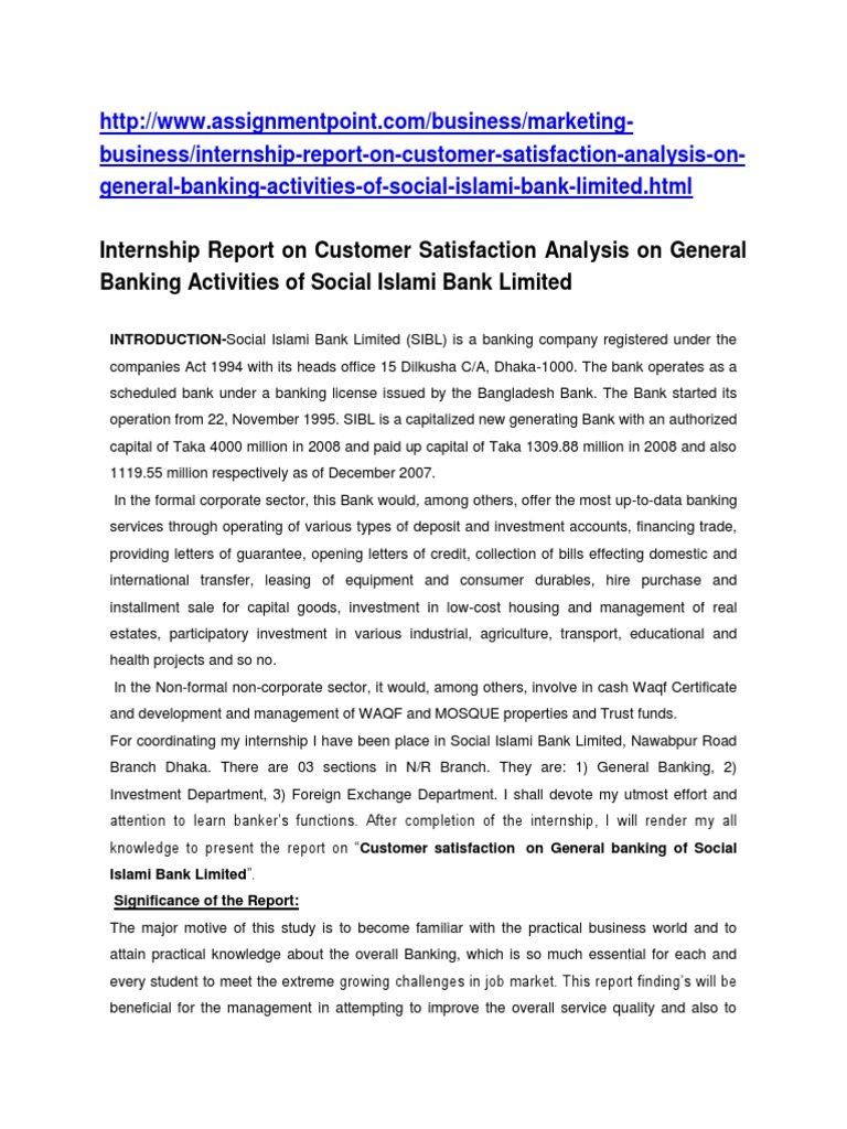 Internship Report On Customer Satisfaction Analysis On General Banking ...