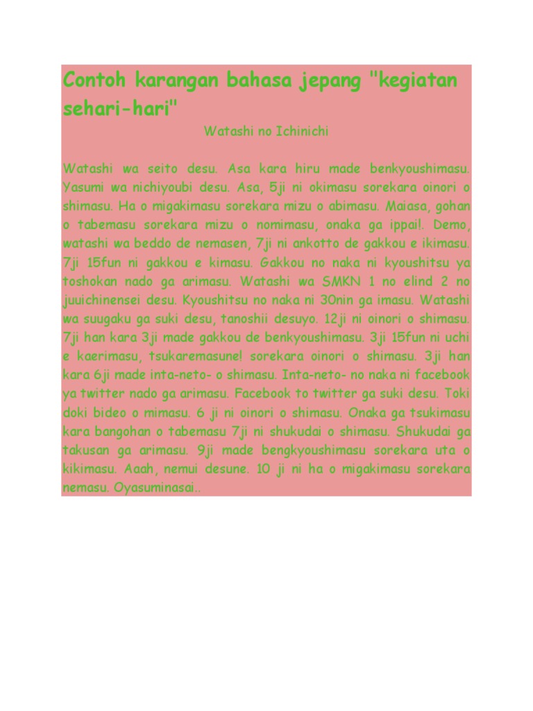 Contoh Karangan Bahasad Jepang Pdf