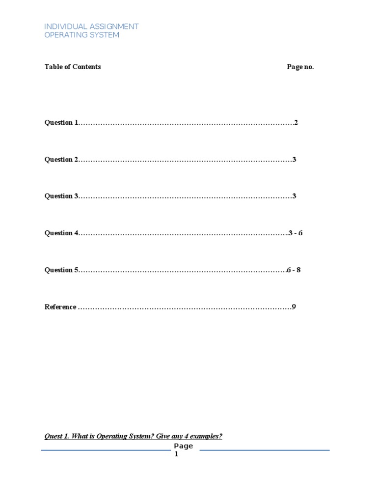 Individual Assignment Operating System: Quest 1. What Is Operating ...