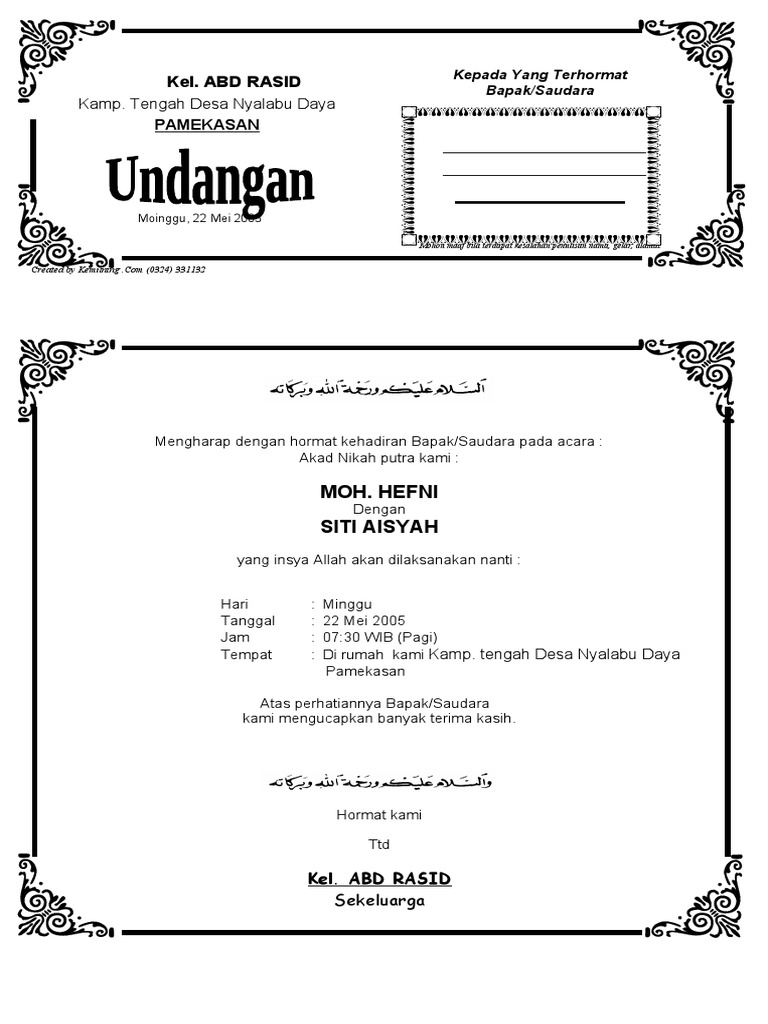 Contoh Undangan Akad Nikah