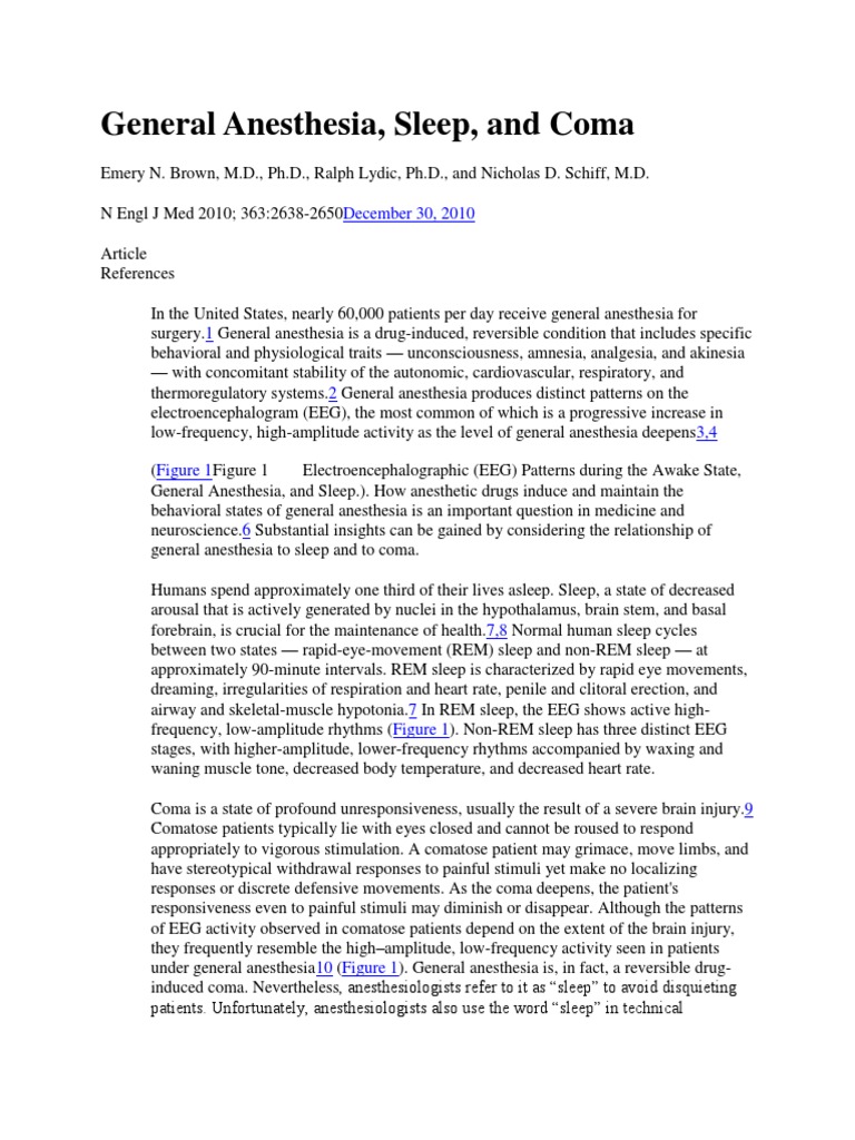 General Anesthesia, Sleep and Coma Sleep Science
