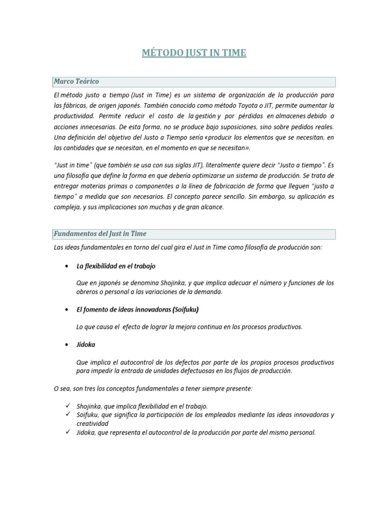 Método Just in Time | PDF | Producción y fabricación | Industrias