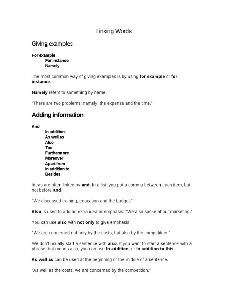 Examples of Linking Words and Phrases | PDF
