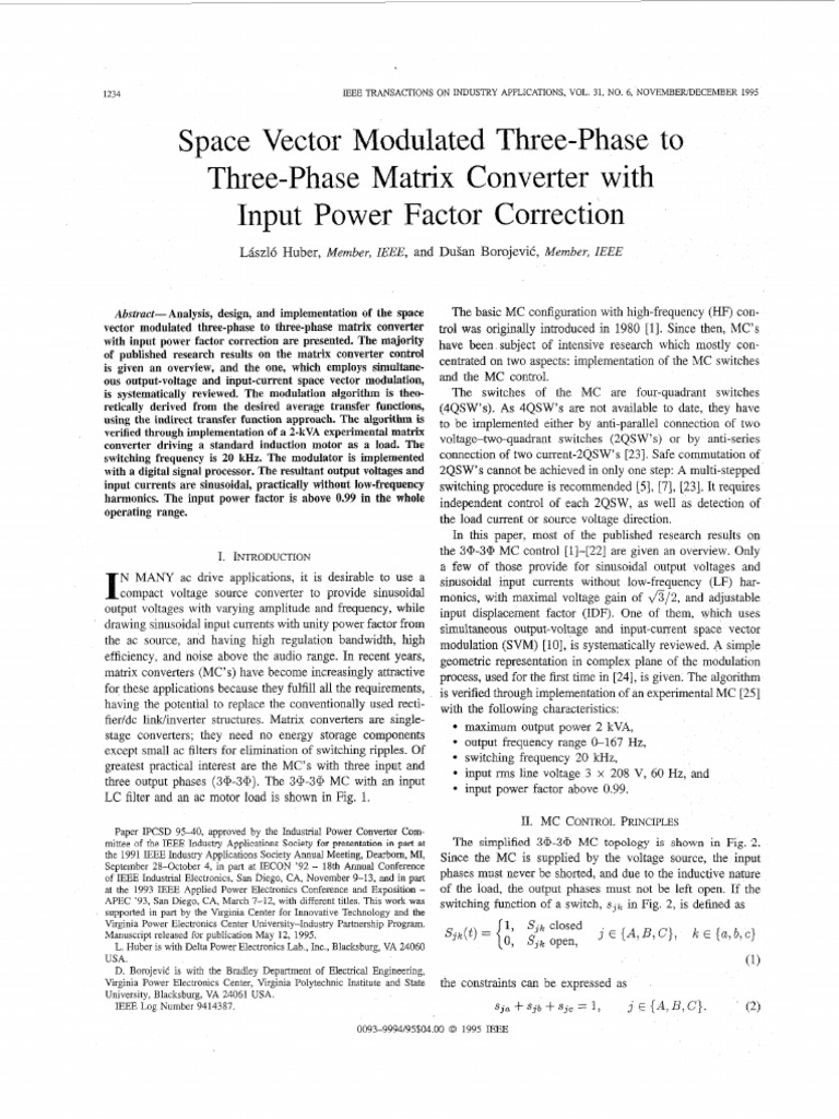 Space Vector Modulated Matrix Converter | PDF | Power Electronics ...