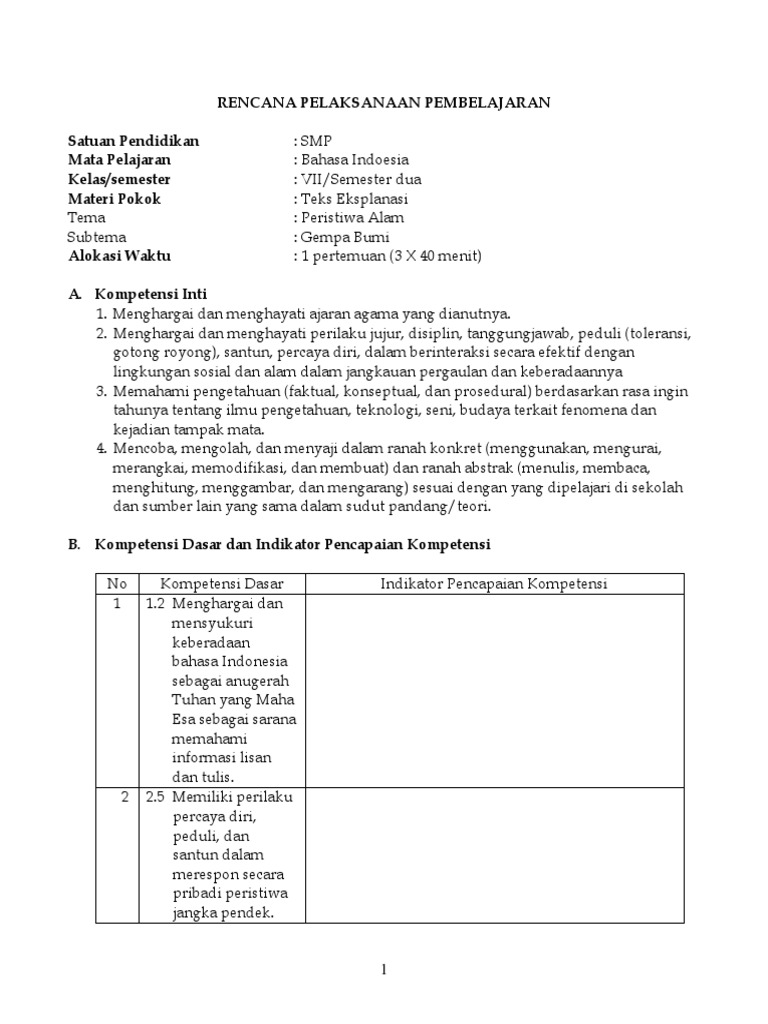 Rpp Teks Eksplanasi Kelas 8 Kurikulum 2013 Berbagi Teks